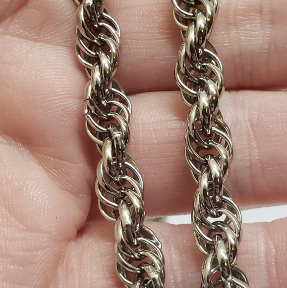 Vintage Silver Rope Twist Chain Link Necklace 18" Chain Necklace - Picture 6 of 12